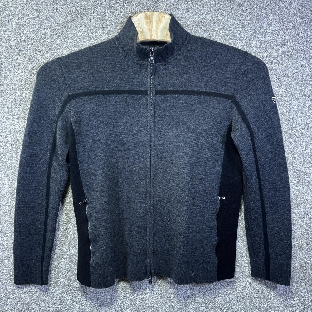Victorinox Sweater Mens Large Gray 100% Merino‎ Wool Full Zip Mock Neck Knit